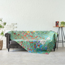 麻のマルチクロス | ヒマワリの咲く農家の庭